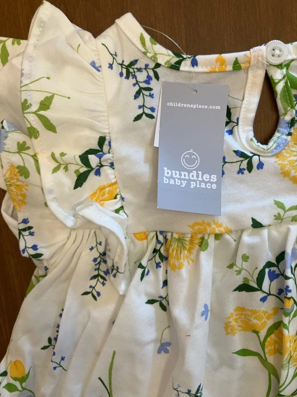 Floral Baby Dress with Yellow & Blue Blooms, Ruffles - Picture 6 of 8
